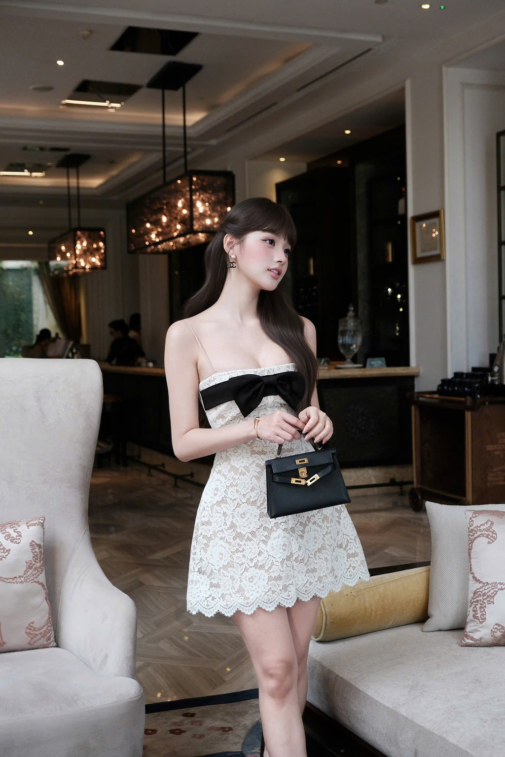 Noir Ribbon Lace Dress